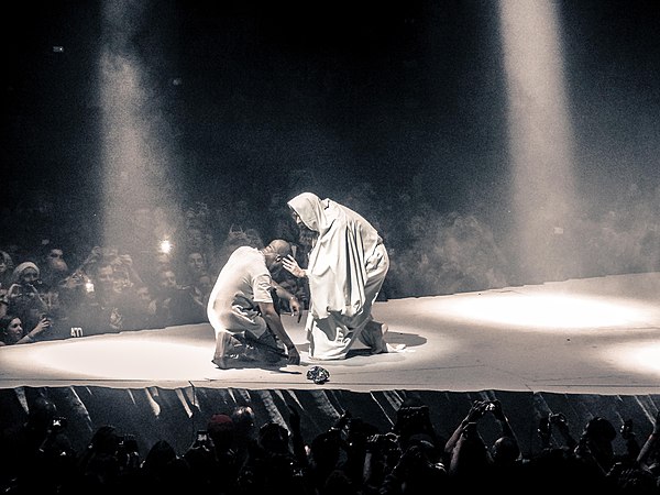 Kanye West preparing to perform "Jesus Walks" at Air Canada Centre on December 23, 2013, in Toronto, Canada on the Yeezus Tour.