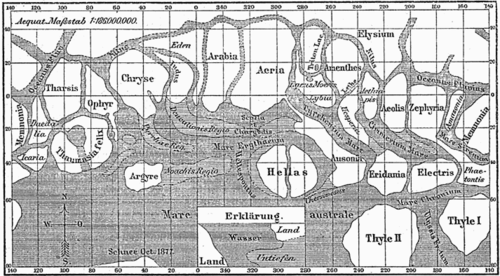 Mapa de Marte por Schiaparelli, 1888