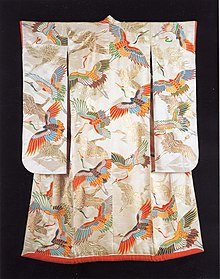 An uchikake (formal over-kimono) depicting cranes, from the Khalili Collection of Kimono Khalili Collection Kimono 01.jpg
