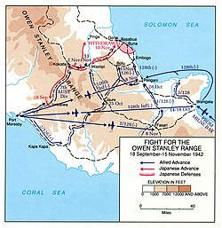 Mapa zobrazující rozsahy Owen Stanley