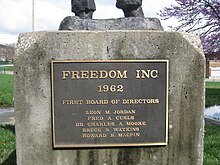 Plaque on rear of base of statue at Leon M. Jordan Memorial Park in Kansas City, Missouri LeonJordan Memorial (18).jpg