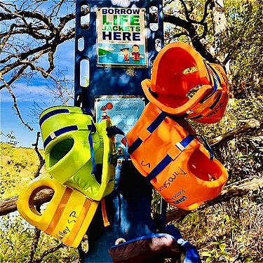 Life vests offered for use at Dinosaur Valley State Park, Texas.