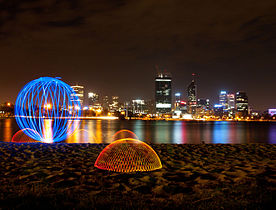 Orb created by swinging a light source, domes created by spinning a wheel with light source attached