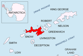 Location of Livingston Island in the South Shetland Islands. Livingston-Island-location-map.png