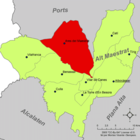 Locatie van de gemeente Ares del Maestre op de kaart van de provincie