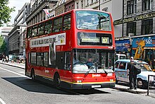 Plaxton President bodied Volvo B7TL on route 87 in the Strand London General Volvo B7TL.jpg