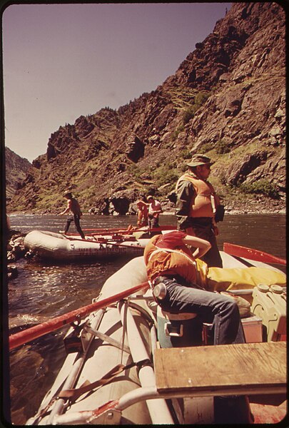 File:Lunch stop for river runners on a quiet stretch of the Snake River in Hells Canyon, the world's deepest gorge, 05-1973 (7065868635).jpg