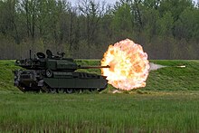 A Mobile Protected Firepower Griffin II firing its 105 mm caliber M35 cannon in 2024 M10 Booker firing 2024.jpg