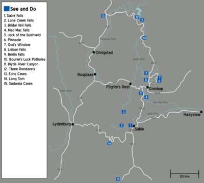 Points of interest along the Panorama Route Map-South Africa-Mpumalanga Escarpment.png