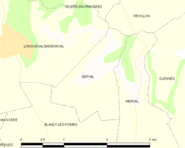 Mapa obce Serval (Aisne)