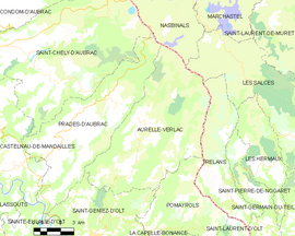Mapa obce Aurelle-Verlac