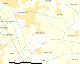 Mapa obce Belberaud