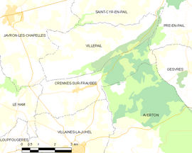 Mapa obce Crennes-sur-Fraubée