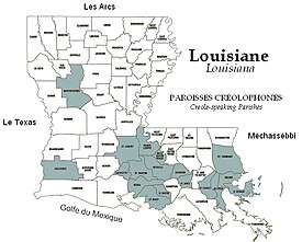 Louisianan piirikunnat, joissa kreolinkielinen väestö asuu