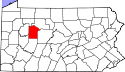 Harta statului Pennsylvania indicând comitatul Jefferson