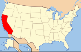 Map of the United States with क्यालिफोर्निया highlighted