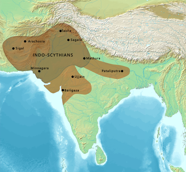 북사트라프와 서사트라프의 영토를 포함한 인도-스키타이의 최대강역.