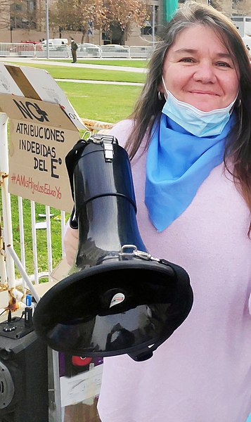 File:Marcela Aranda protestando a las afueras del Palacio de La Moneda.jpg