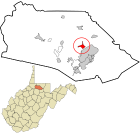 Marion County West Virginia incorporated and unincorporated areas Barrackville highlighted.svg