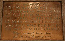 Memorial in Sherborne Abbey