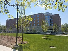 Redwood Hall is a student housing building with an auditorium and chapel. Midwestern University Downers Grove Campus - Redwood Hall.jpg