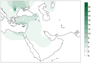 Modern distribution of the haplotypes of PPNB farmers