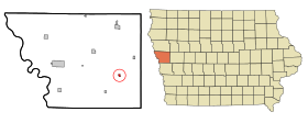 Monona County Iowa Incorporated and Unincorporated areas Soldier Highlighted.svg
