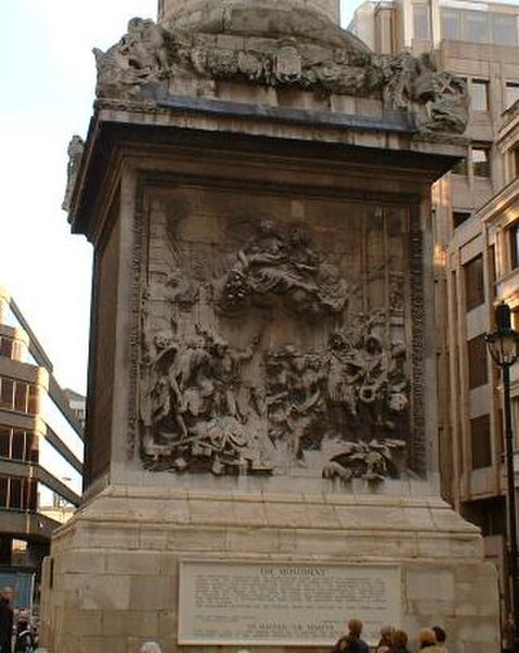 Bas relief on the base of the Monument to the Great Fire of London