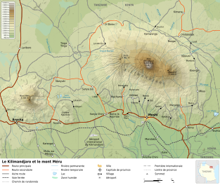 Mount Kilimanjaro and Mount Meru map-fr.svg