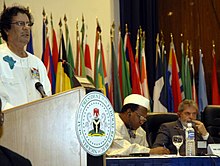 Muammar Gaddafi at the first Africa-South America Summit in 2006 in Abuja, Nigeria Muammar al-Gaddafi-6-30112006.jpg