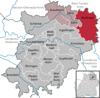 Poziția  Mulfingen pe harta districtului Hohenlohekreis