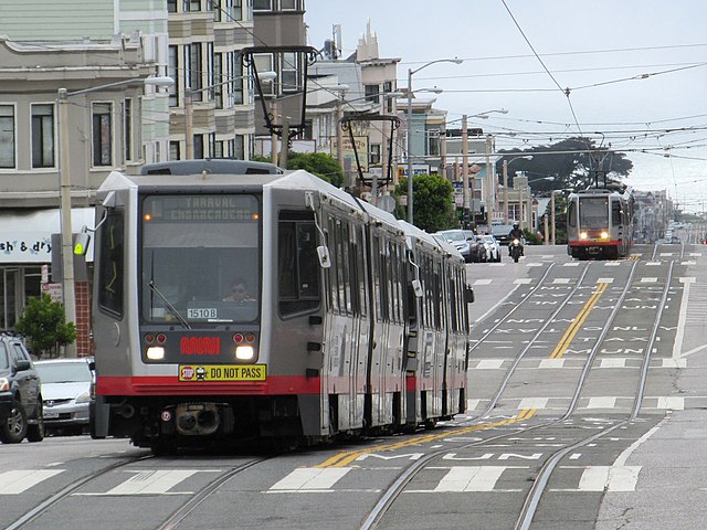 Two inbound L Taraval trains in 2017