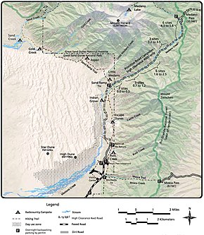 Map demarcating the national park area (dunefields) and the national preserve (mountains) NPS great-sand-dunes-backcountry-map.jpg