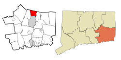 Sprague's location within New London County and Connecticut