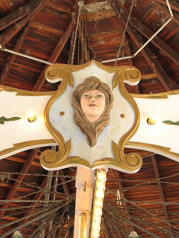 Hand-carved wooden detail on the Herschell-Spillman Noah's Ark Carousel