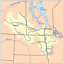 The Red River drainage basin, with the Otter Tail River highlighted