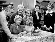 Ralston (seated, left) in Our Five Daughters (1961); all five of the actresses playing her daughters resembled Ralston in her heyday