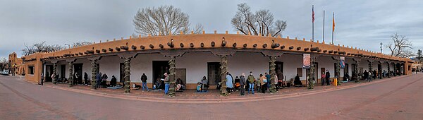 Palace of the Governors, panoramic view, with local traditional arts and crafts vendors