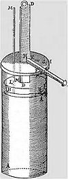 Denis Papin's design for a piston-and-cylinder engine, 1680. Papinengine.jpg