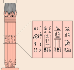 Een afbeelding van een kolom genomen op basis van weergaven van de kolom uit Borchardt (1907), pp. 68;  Blatt 5;  en Verner (2001d) p.  317.
