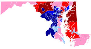 Map of Maryland house of delegates electoral districts:
3 sub-districts
2 sub-districts
1 sub-district
3 dem.

2 dem., 1 rep.

1 dem., 2 rep.

3 rep.
2 dem.

1 dem., 1 rep.

2 rep.
1 dem.

1 rep.

1 ind. Party Composition of Maryland House of Delegates Districts January 2023.svg