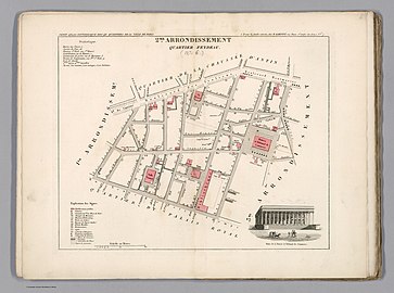 Plan du quartier Feydeau dans l'ancien 2e arrondissement en 1834.