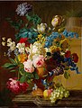 "Pieter_Faes_-_Still_Life_of_roses,_peonies,_tulips,_narcissus,_and_other_flowers_in_a_terracotta_vase,_with_grapes_and_a_peach.jpg" by User:Froutrouprou