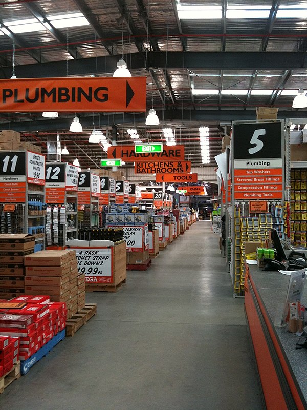 Interior of Mitre 10 MEGA, a big-box hardware store in Australia