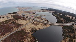 Luchtbeeld van Argentia met het schiereiland in de achtergrond (2015)