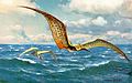 Antiga ilustração (cerca de 1920) retratando Pterodactylus e Rhamphorhynchus, dois gêneros de pterossauros do período Jurássico.
