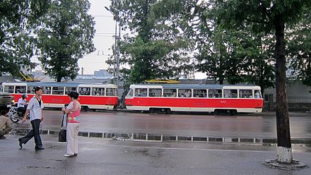 One of the typical Tatra trams in Pyongyang, North Korea
