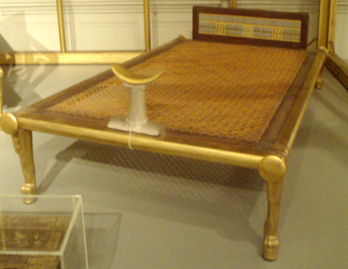 Bed of Queen Hetepheres I, with headrest (near end). 4th Dynasty of Egypt, circa 2575-2528 B.C. Bed is 177 cm (5ft 9in) long.