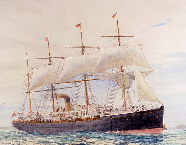 The Oceanic off Queenstown on her second homeward voyage from New York, 12 June 1871, by William Lionel Wyllie, 1895