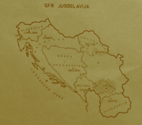 Le territoire du district de Branković marqué par des lignes diagonales au sein de la République fédérale socialiste de Yougoslavie (1946–1992)[8]